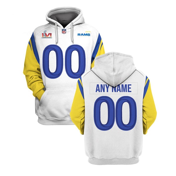 Men's Los Angeles Rams Custom 2021 White Super Bowl LVI Pullover Hoodie Men's Los Angeles Rams Custom 2021 White Super Bowl LVI Pullover Hoodie